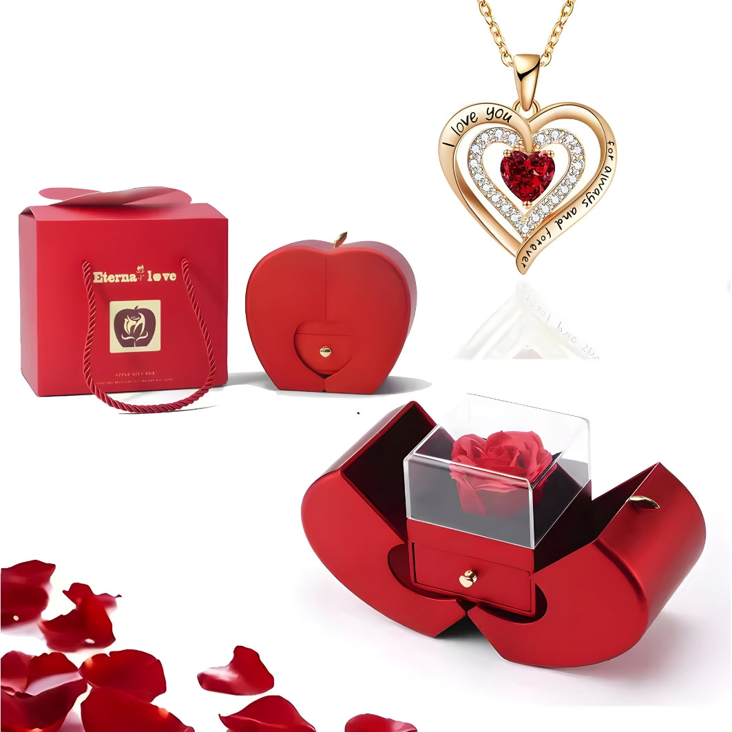 Eternal Preserved Rose & Necklace Gift Set – Real Red Rose