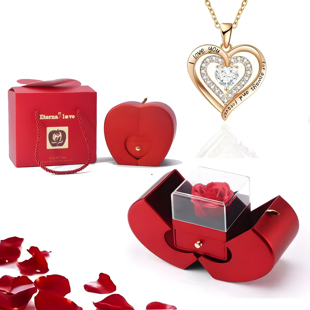 Eternal Preserved Rose & Necklace Gift Set – Real Red Rose