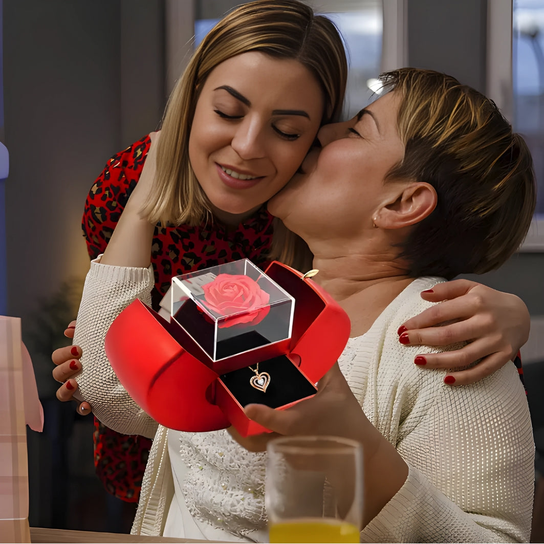 Eternal Preserved Rose & Necklace Gift Set – Real Red Rose