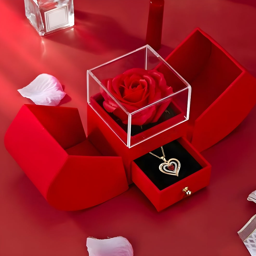 Eternal Preserved Rose & Necklace Gift Set – Real Red Rose